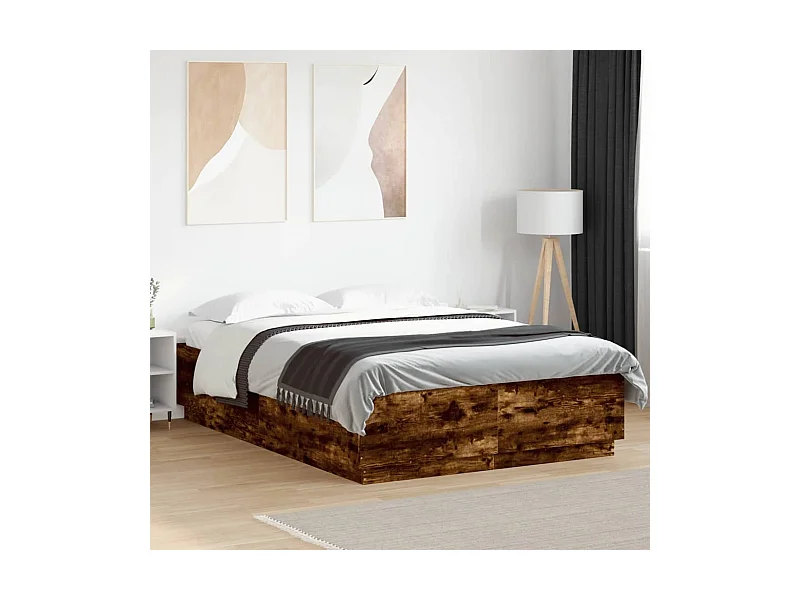 Bettgestell mit LED ohne Matratze Eiche geräuchert 140x200 cm