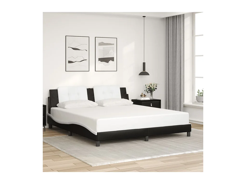 Estructura de cama sin colchón en blanco y negro 180x200 cm piel sintética