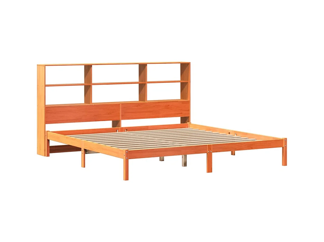 Letto libreria senza materasso, cera marrone, 200x200 cm, pino massiccio