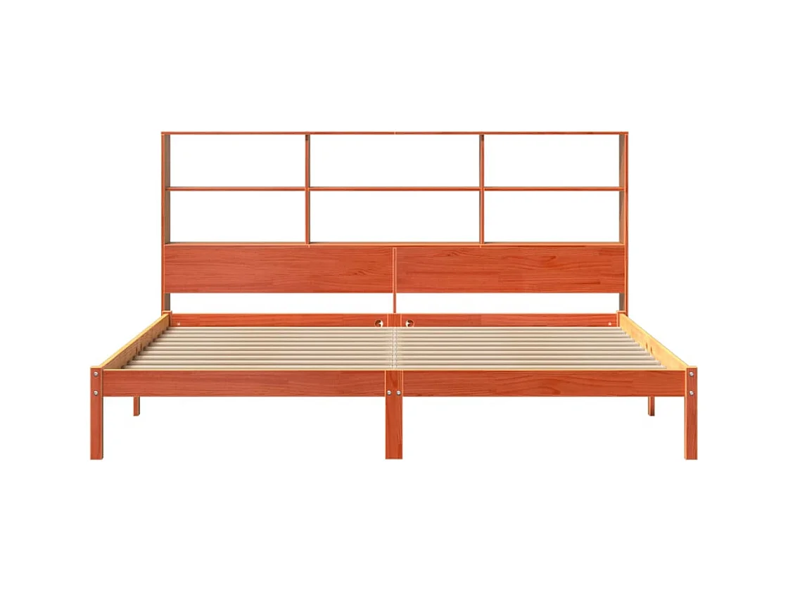 Letto libreria senza materasso, cera marrone, 200x200 cm, pino massiccio