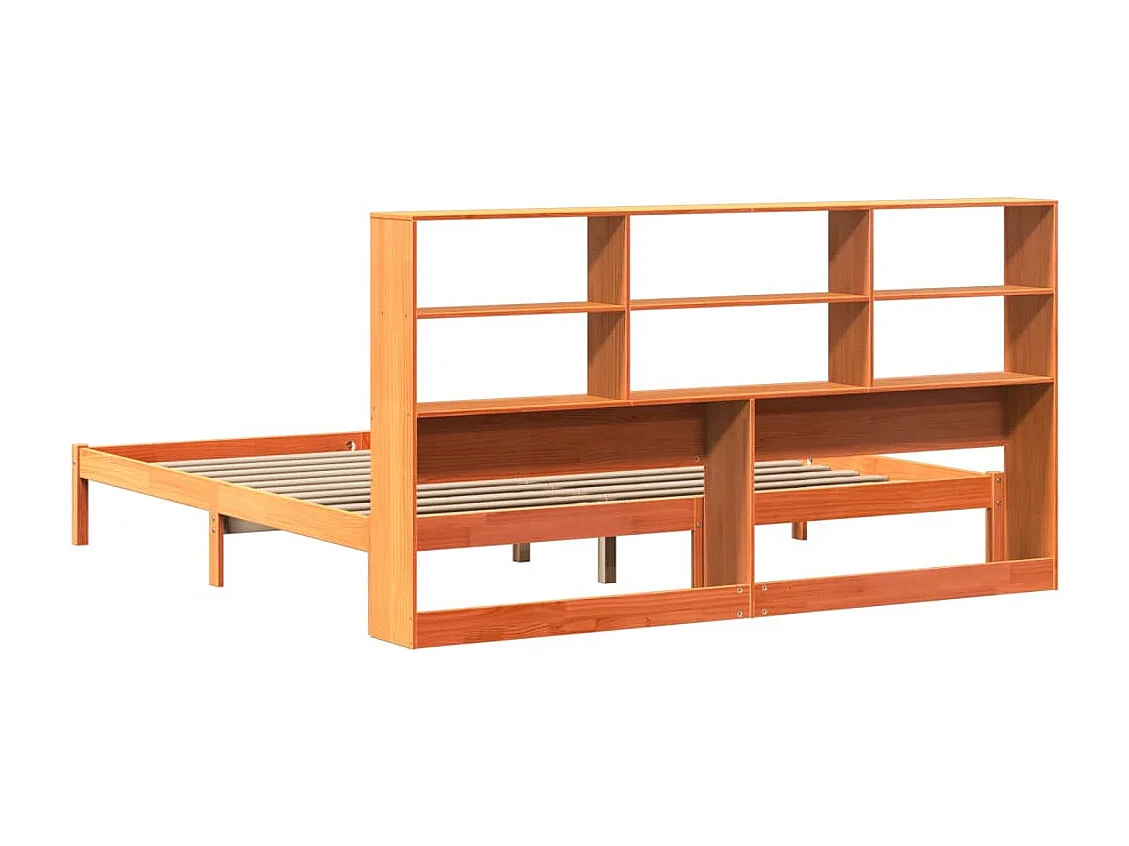 Letto libreria senza materasso, cera marrone, 200x200 cm, pino massiccio