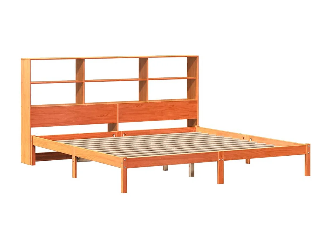 Letto libreria senza materasso, cera marrone, 200x200 cm, pino massiccio