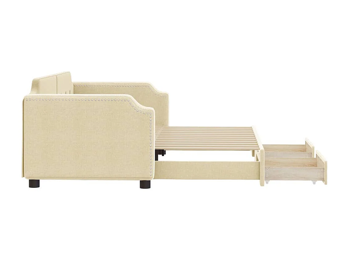 Cama de día con nido y cajones sin colchón crema 90x200cm