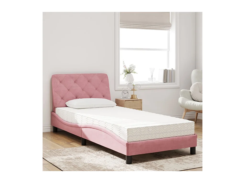 Letto con materasso rosa 90x200 cm in velluto