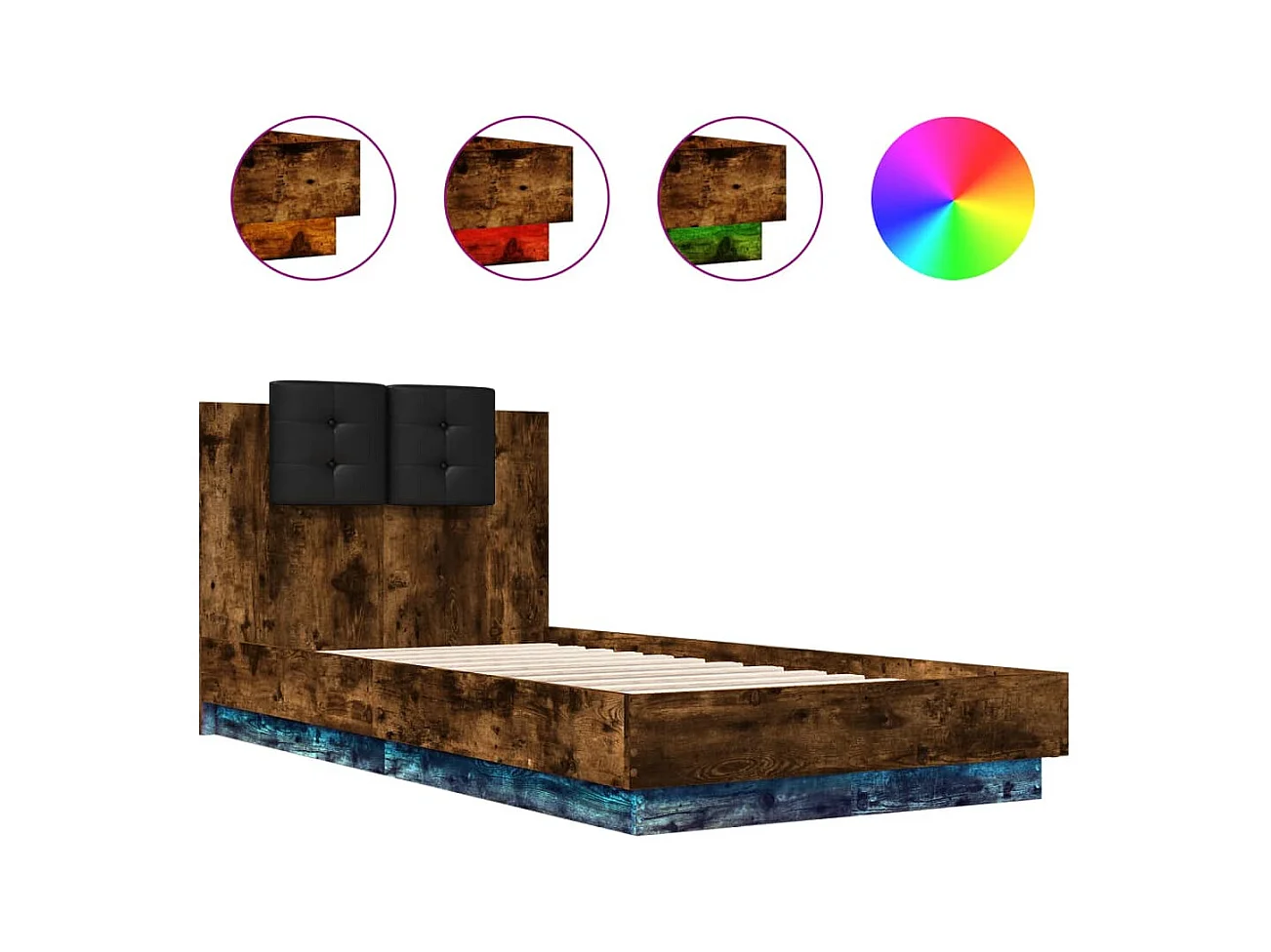 Bedframe met LED zonder matras gerookt eiken 75x190 cm