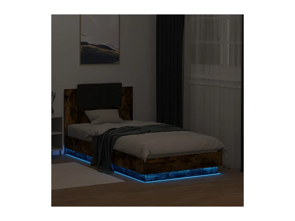 Bedframe met LED zonder matras gerookt eiken 75x190 cm
