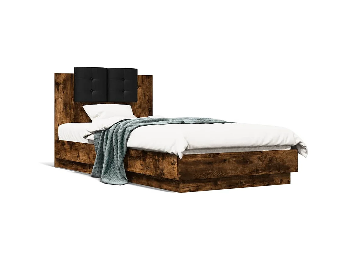 Bedframe met LED zonder matras gerookt eiken 75x190 cm