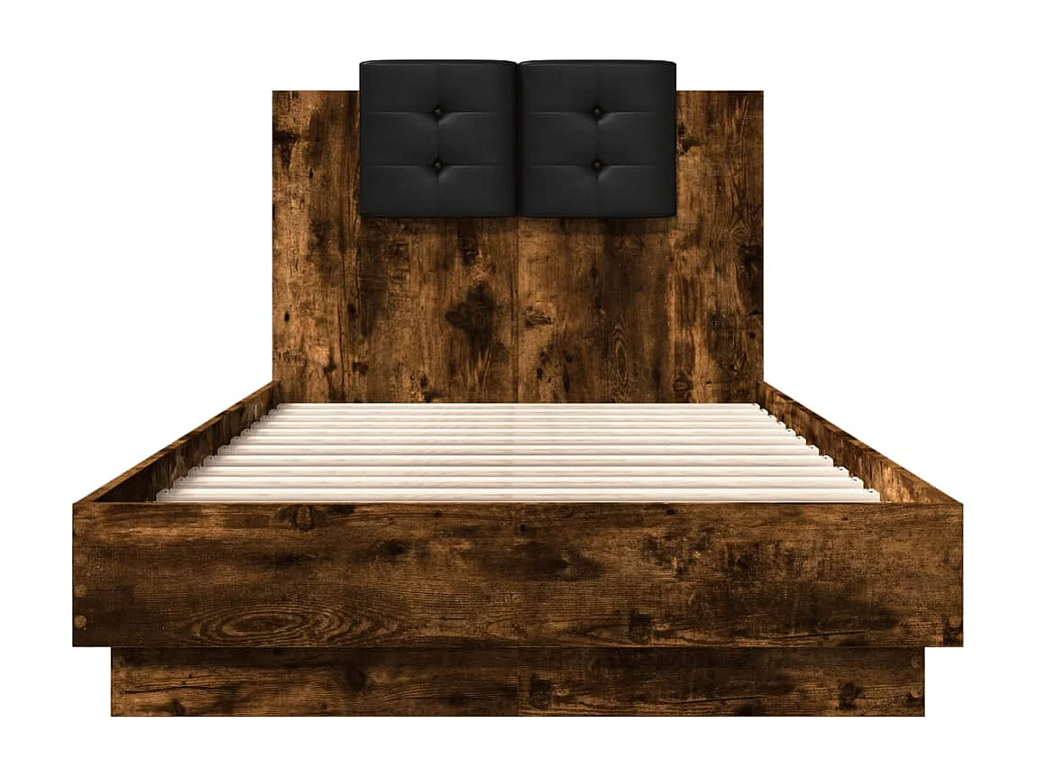 Bedframe met LED zonder matras gerookt eiken 75x190 cm