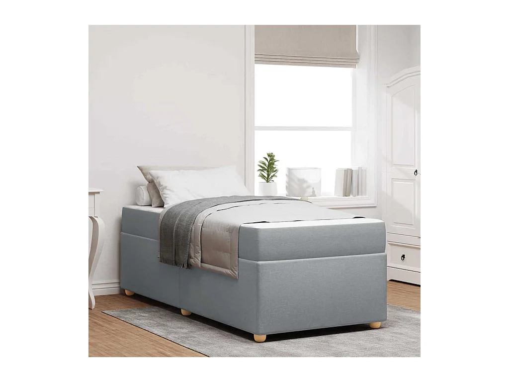 Cadre de lit avec matelas Gris clair 90 x 190 cm tissu