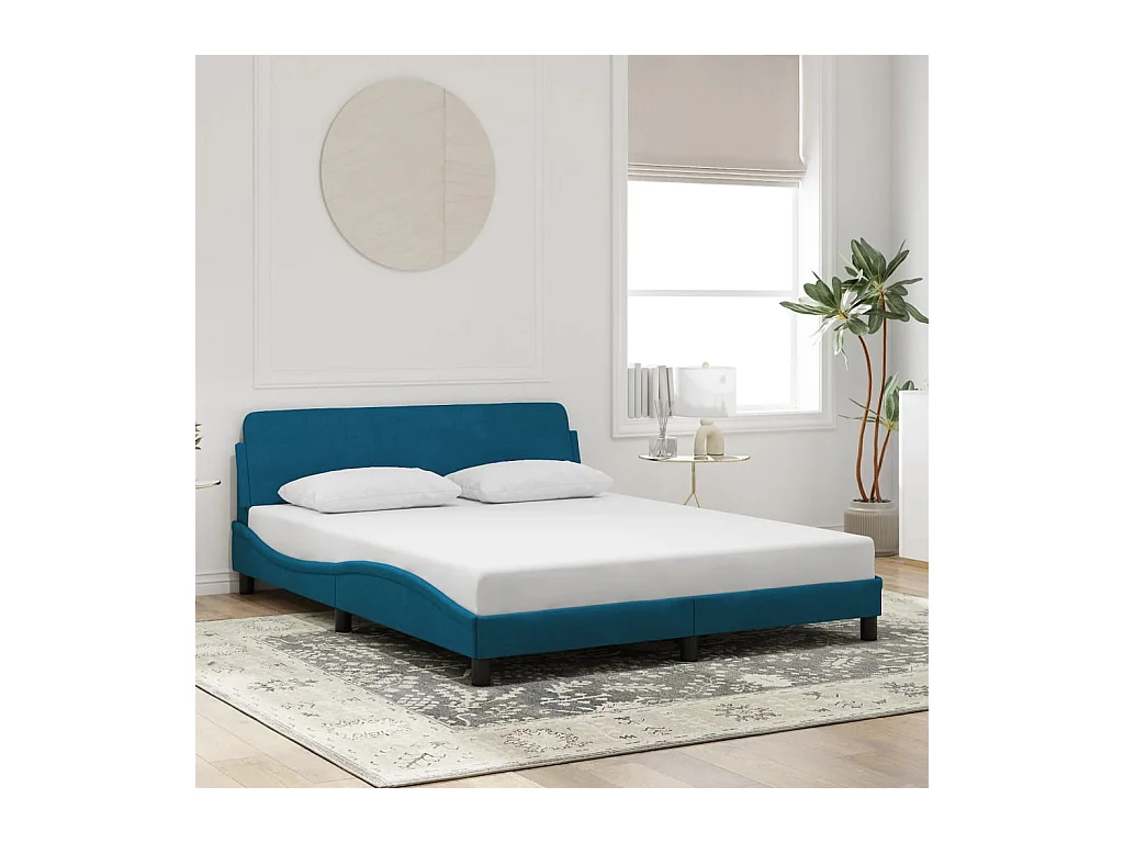 Struttura letto e testiera senza materasso blu 160x200cm velluto