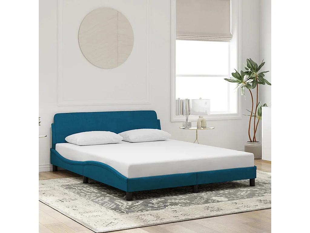 Bedframe en hoofdbord zonder matras blauw 160x200cm fluweel
