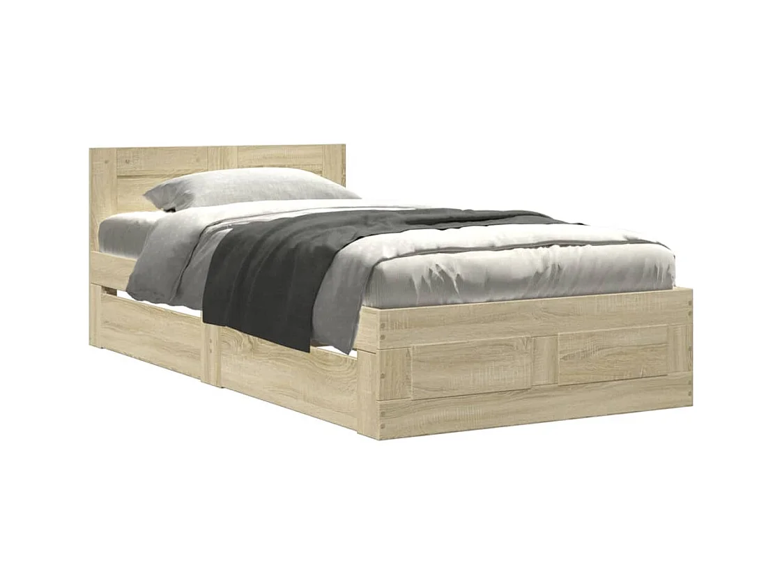 Bedframe en hoofdbord zonder matras Sonoma eiken 90x200 cm