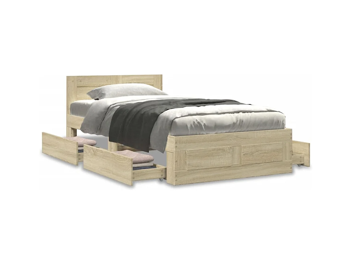 Bedframe en hoofdbord zonder matras Sonoma eiken 90x200 cm