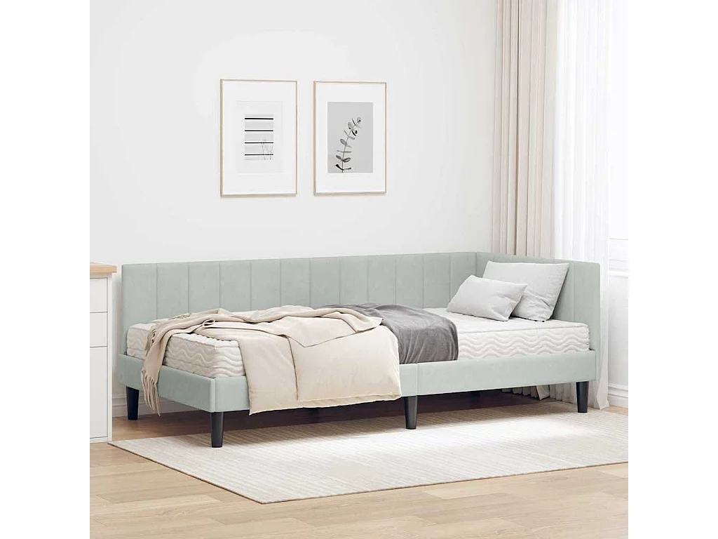 Cadre de lit d'angle Gris clair 100 x 200 cm Velours