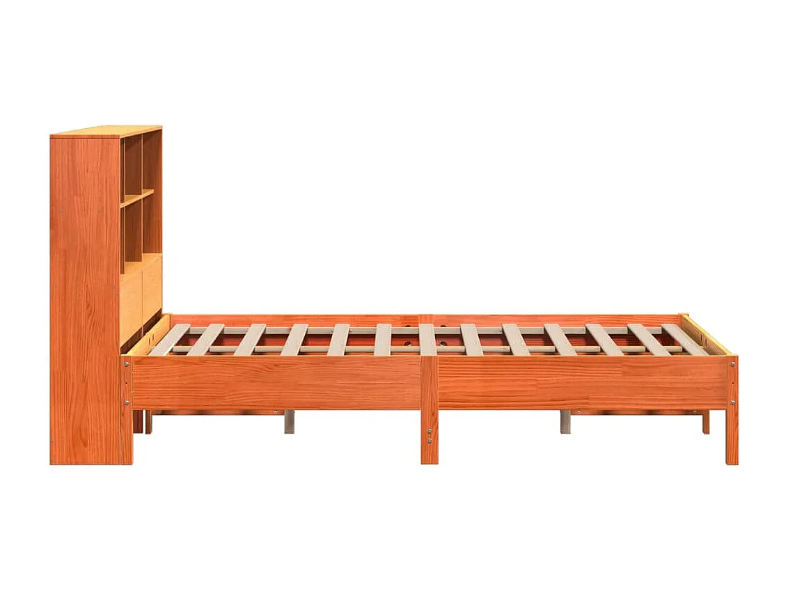Bibliotheekbed zonder matras bruin gewaxt 140x190 cm massief grenen