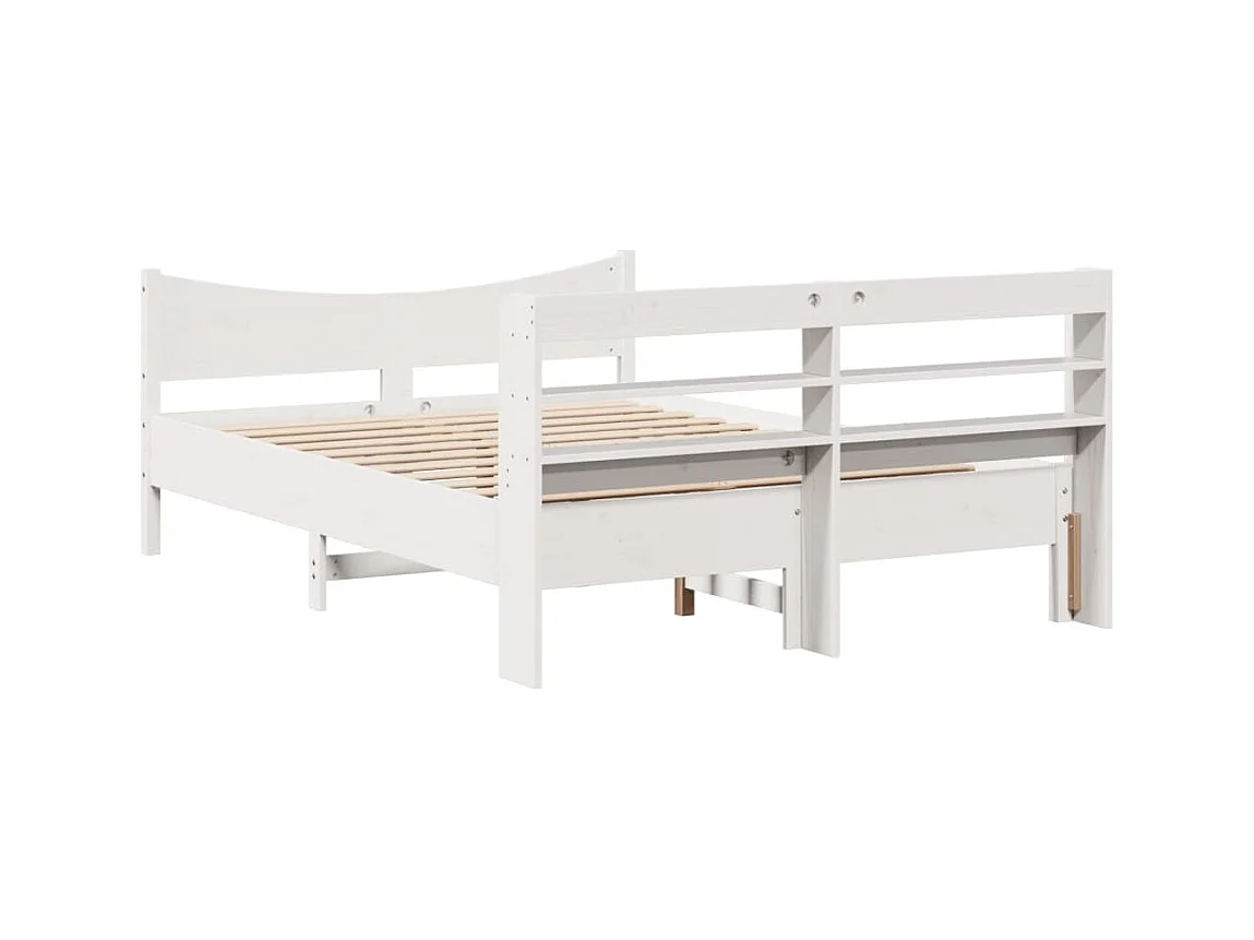 Estructura de cama con cabecero blanco 140x200 cm madera maciza de pino