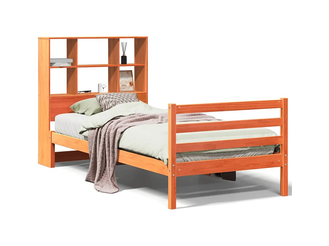 Regalbett ohne Matratze, braun gewachst, 100x200cm, Massivholz