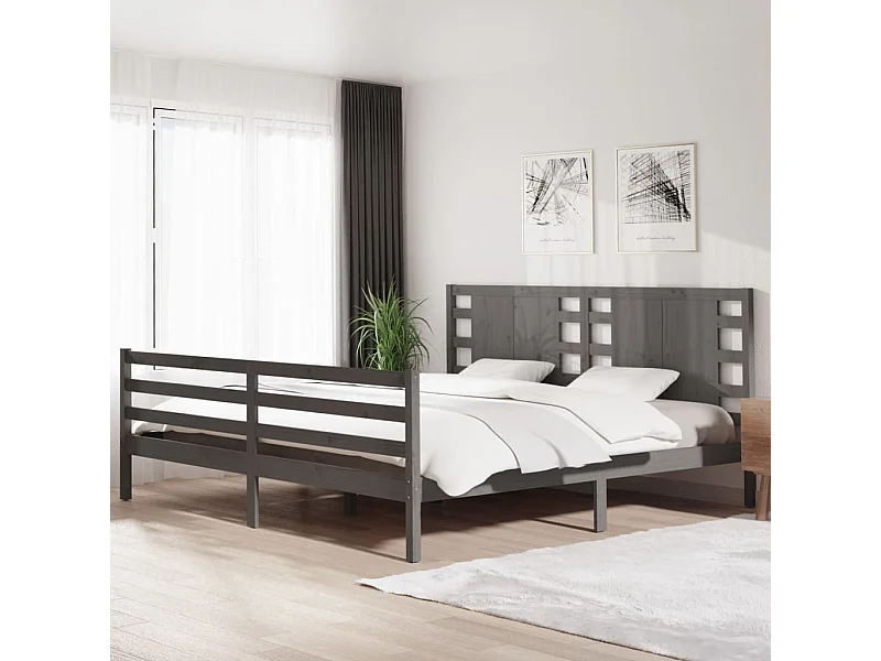 Estructura de cama sin colchón gris 200x200 cm madera maciza de pino