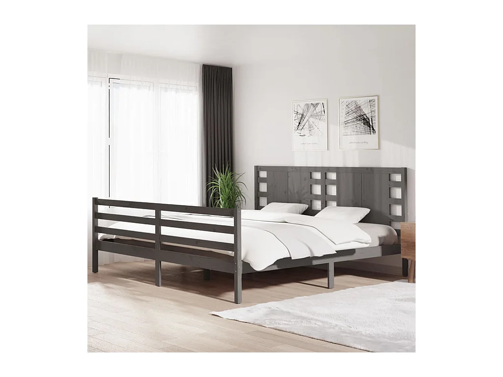 Struttura letto senza materasso grigio 200x200 cm in legno massello di pino