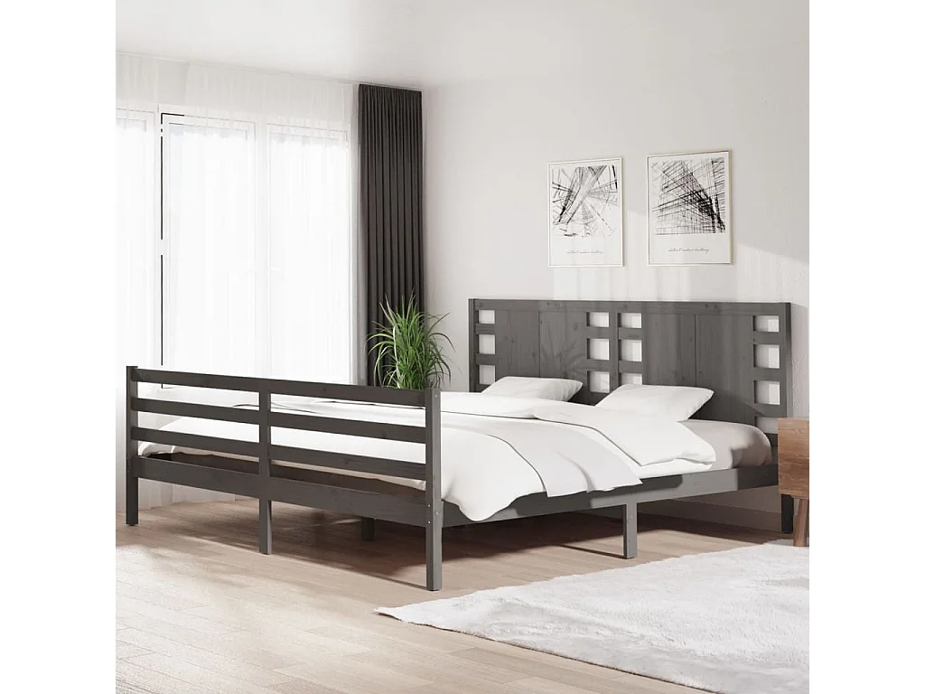 Cadre de lit sans matelas gris 200x200 cm bois massif de pin