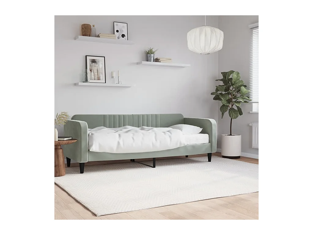 Divano letto con materasso in velluto grigio chiaro 80x200 cm
