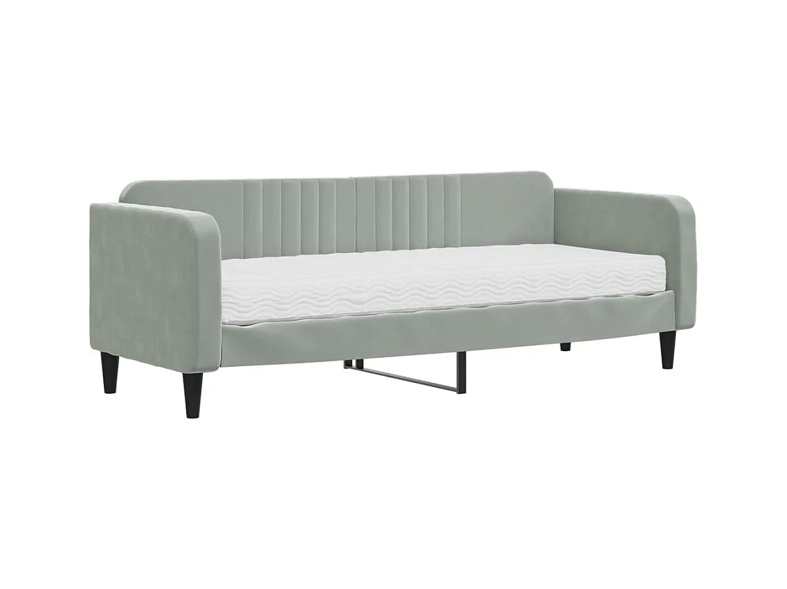 Divano letto con materasso in velluto grigio chiaro 80x200 cm