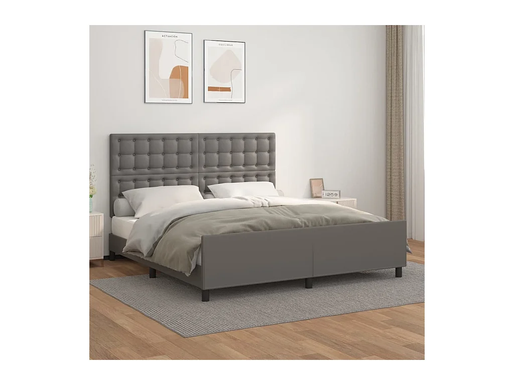 Estructura de cama de piel sintética gris sin colchón