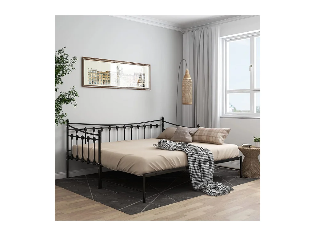 Cadre de canapé-lit extensible sans matelas Noir Métal 90x200cm
