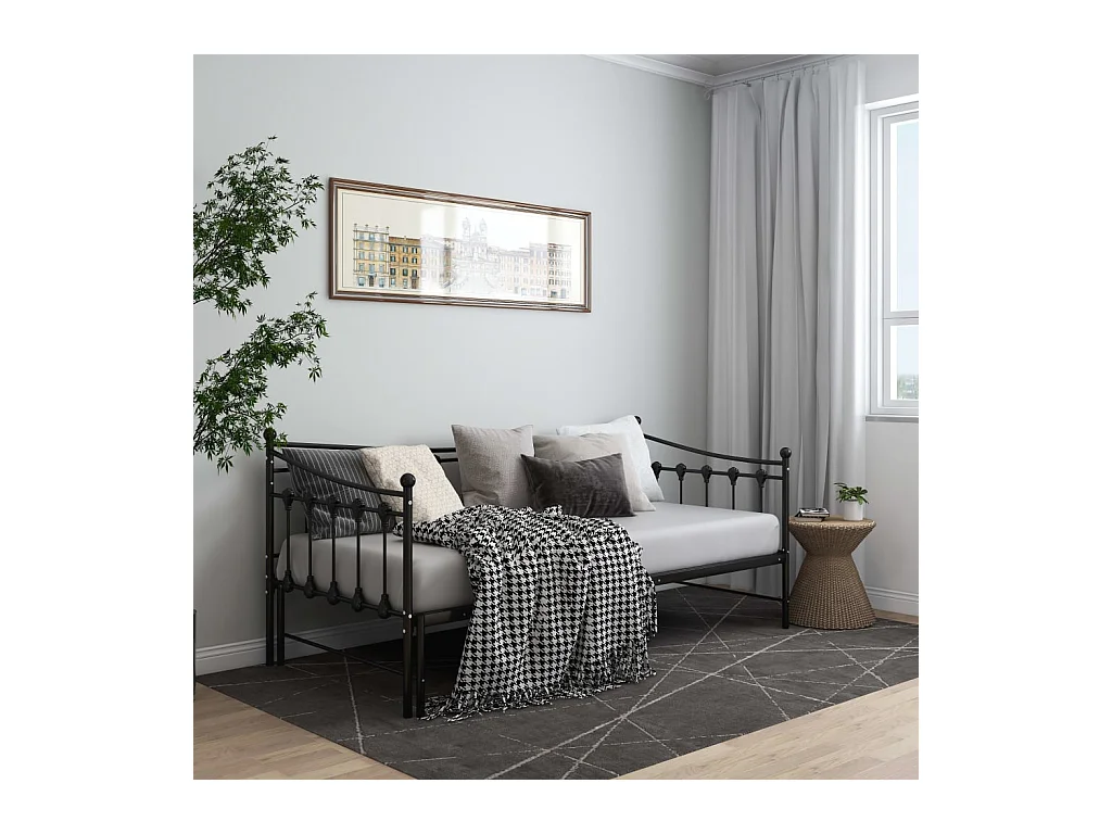 Cadre de canapé-lit extensible sans matelas Noir Métal 90x200cm