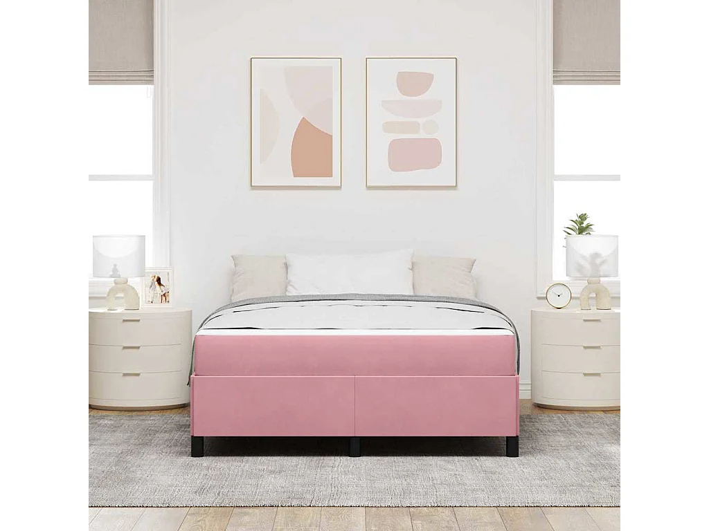 Cadre de lit avec matelas Rose et blanc 140 x 200 cm Velours