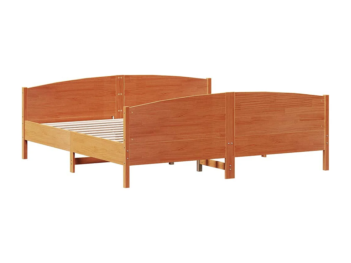 Estructura de cama sin colchón, color marrón cera, 180x200cm, madera maciza de pino.