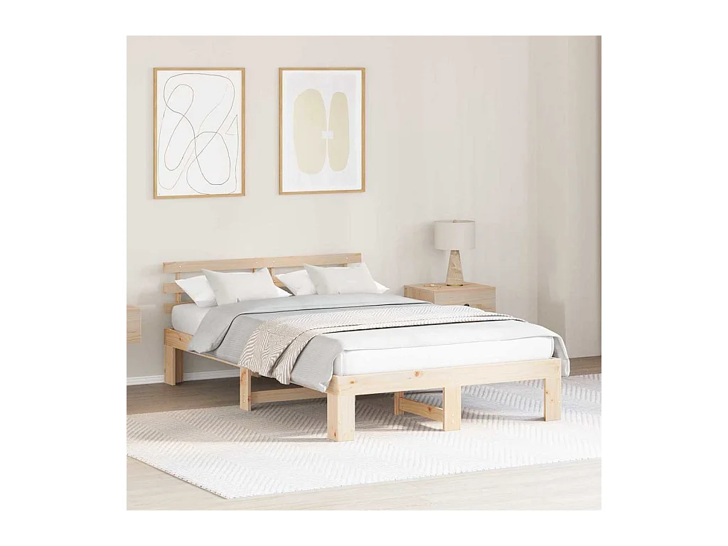 Struttura letto marrone 135 x 190 cm in legno massello di pino