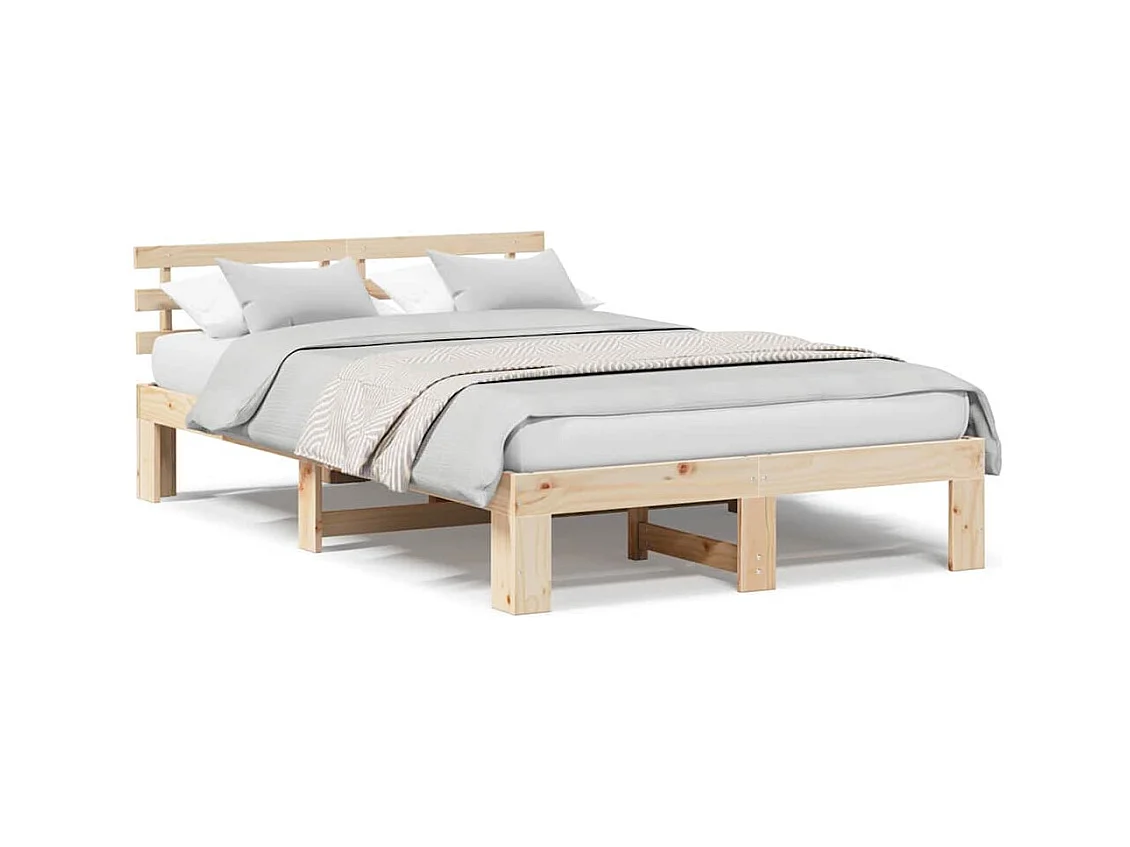 Struttura letto marrone 135 x 190 cm in legno massello di pino