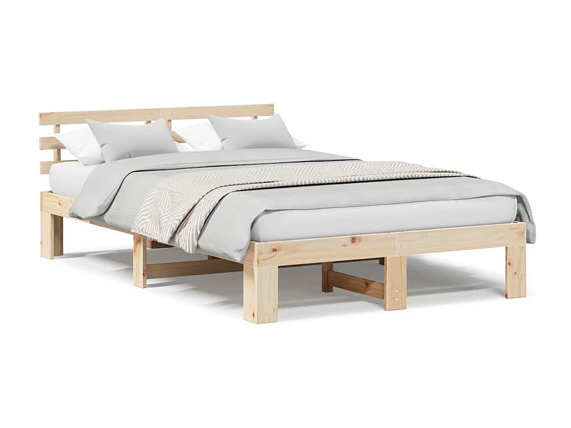 Estructura de cama marrón 135 x 190 cm madera maciza de pino