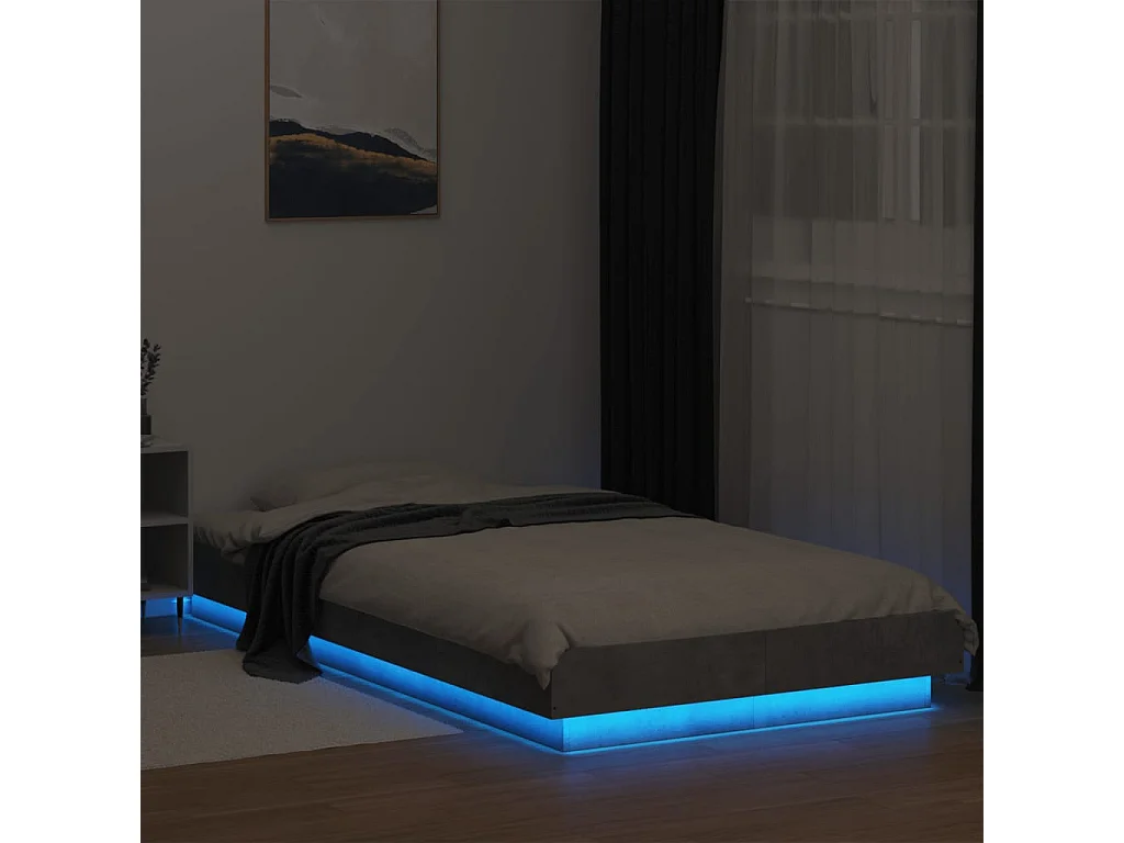 Cadre de lit et lumières LED sans matelas gris béton 100x200 cm