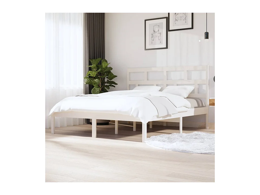 Cadre de lit sans matelas blanc bois massif