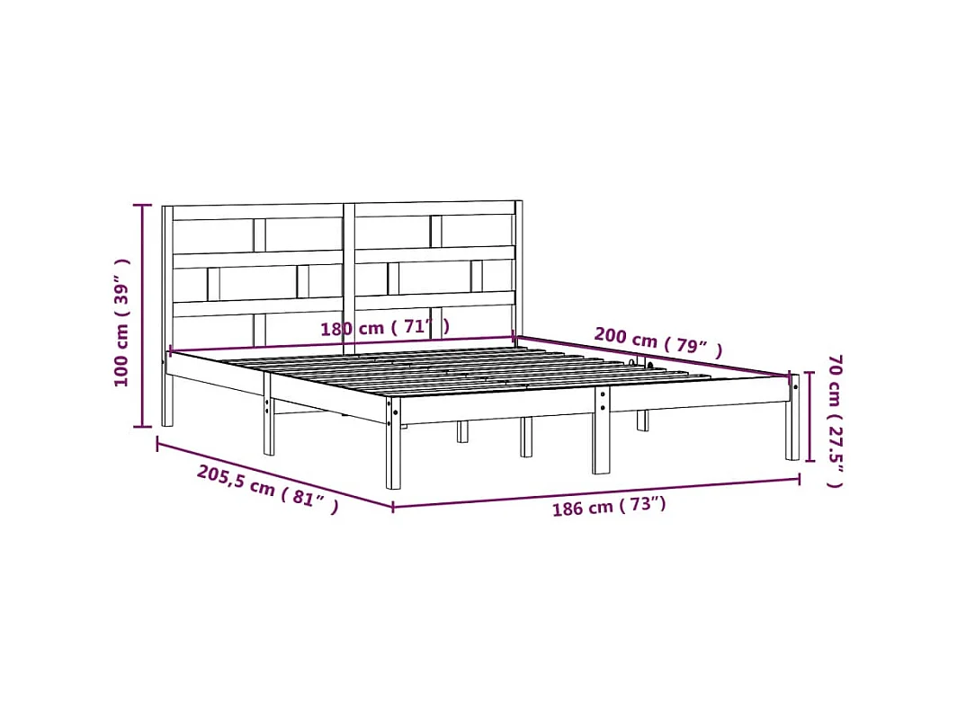Cadre de lit sans matelas blanc bois massif