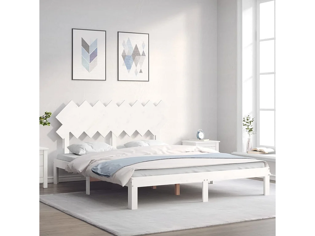 Struttura letto senza materasso bianco 160x200 cm in legno massello di pino