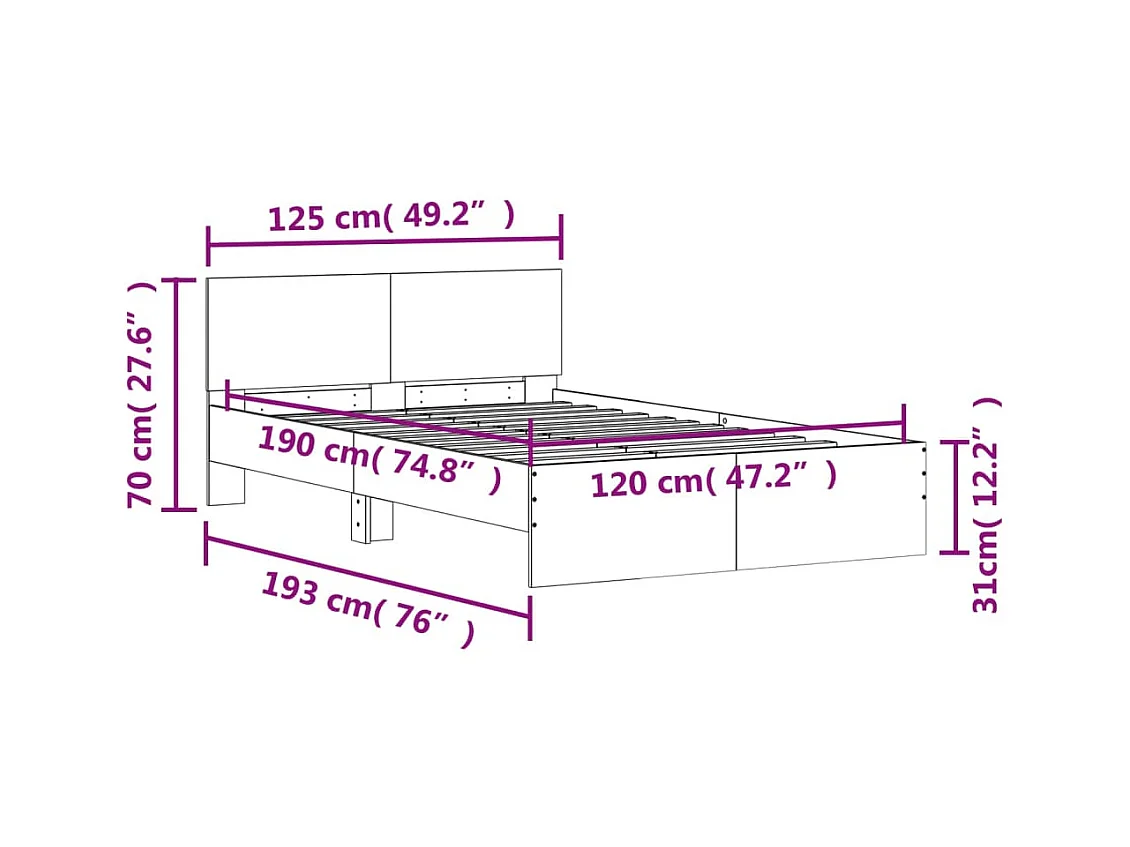 Bedframe zonder matras bruin eiken 120x190 cm