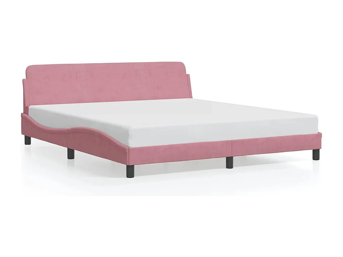 Estructura de cama y cabecero sin colchón terciopelo rosa 180x200cm
