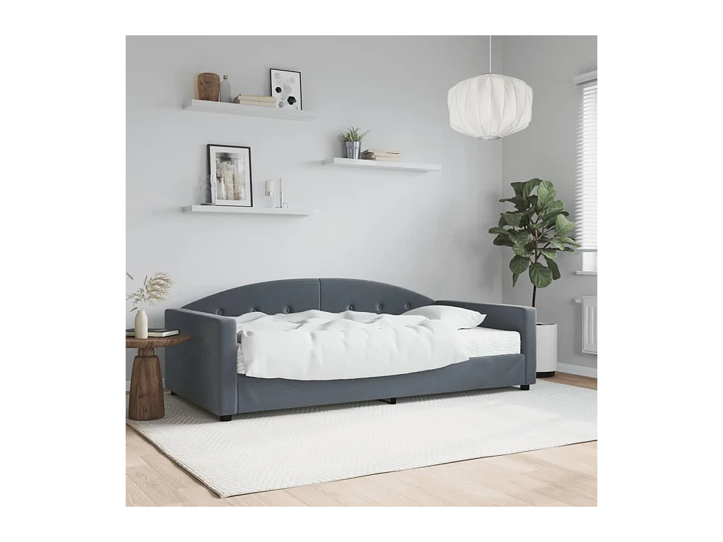Cama de día con colchón de terciopelo gris oscuro de 100x200 cm