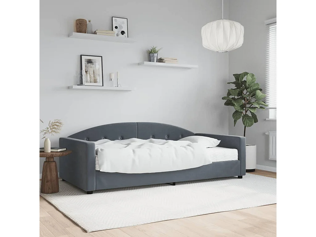 Lit de jour avec matelas gris foncé 100x200 cm velours