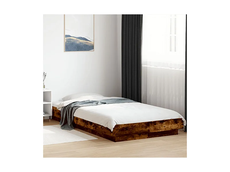 Struttura letto e luci LED senza materasso rovere fumé 90x190 cm