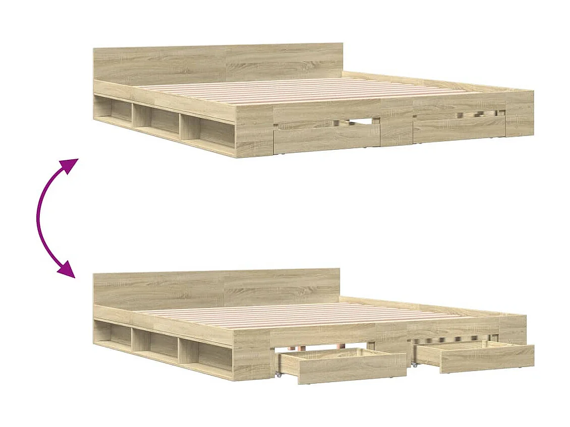 Struttura letto con cassetti senza materasso rovere sonoma 200x200 cm