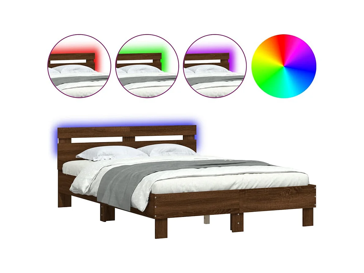 Bedframe met LED zonder matras bruin eiken 120x190 cm