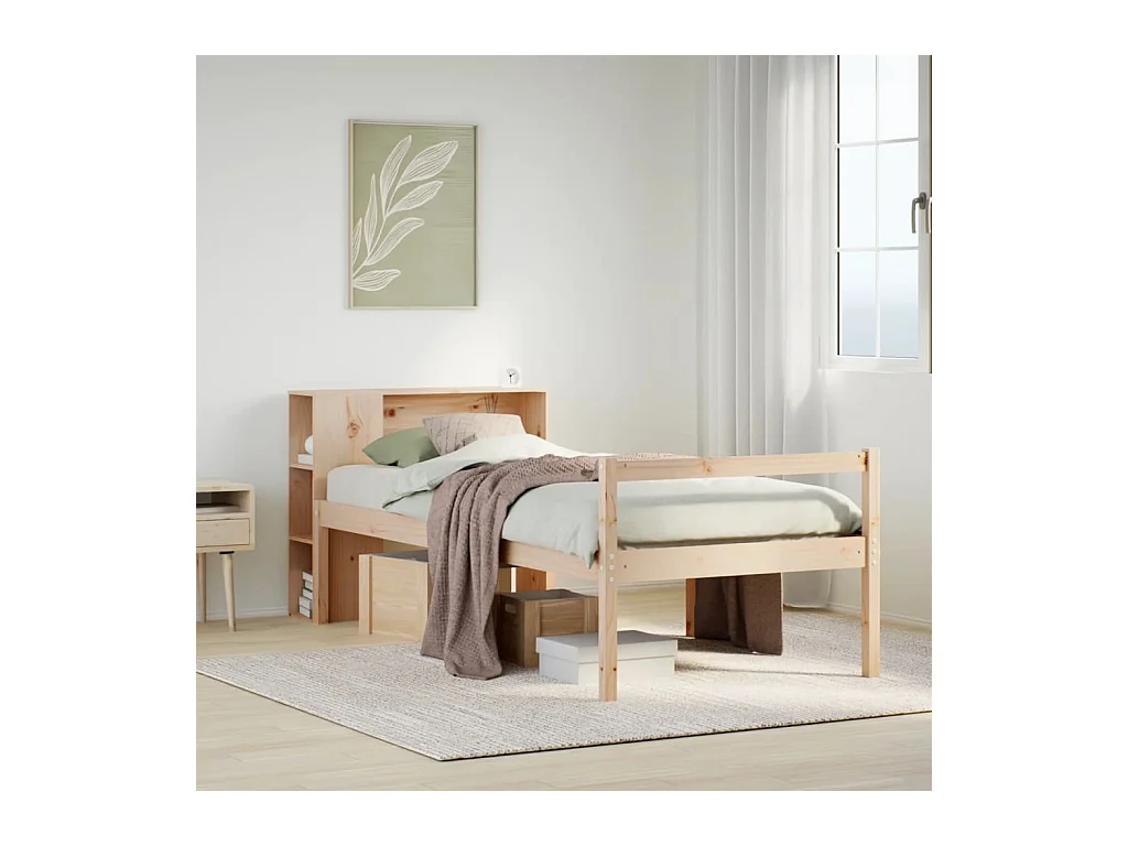Lit bibliothèque sans matelas 100x200 cm bois massif de pin