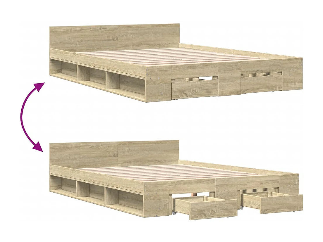 Struttura letto con cassetti senza materasso rovere sonoma 140x200 cm