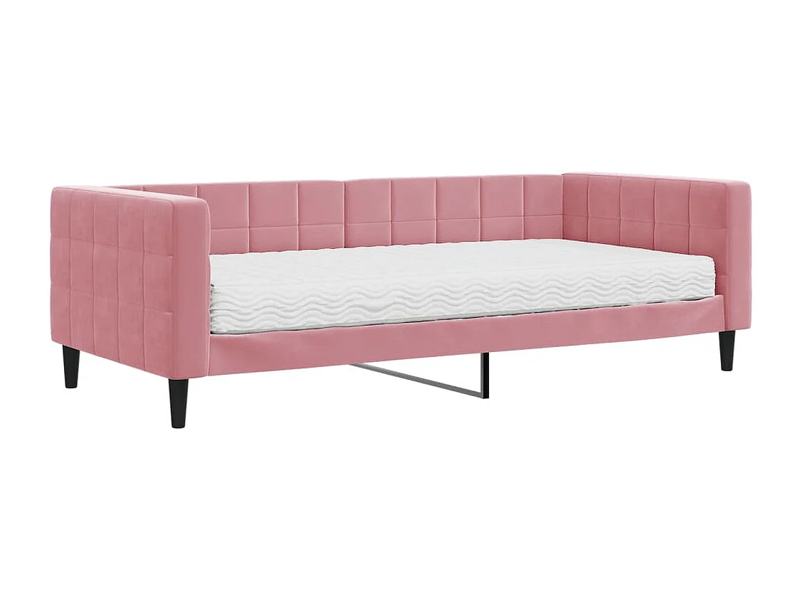 Lit de jour avec matelas rose 90x200 cm velours