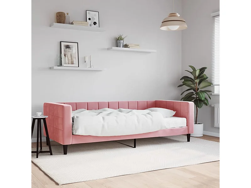 Divano letto con materasso rosa 90x200 cm in velluto