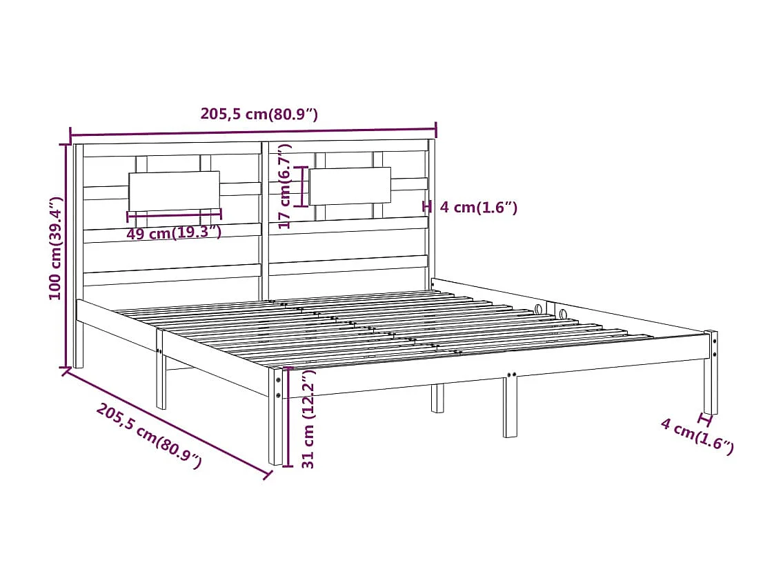 Bedframe zonder matras 200x200 cm massief hout